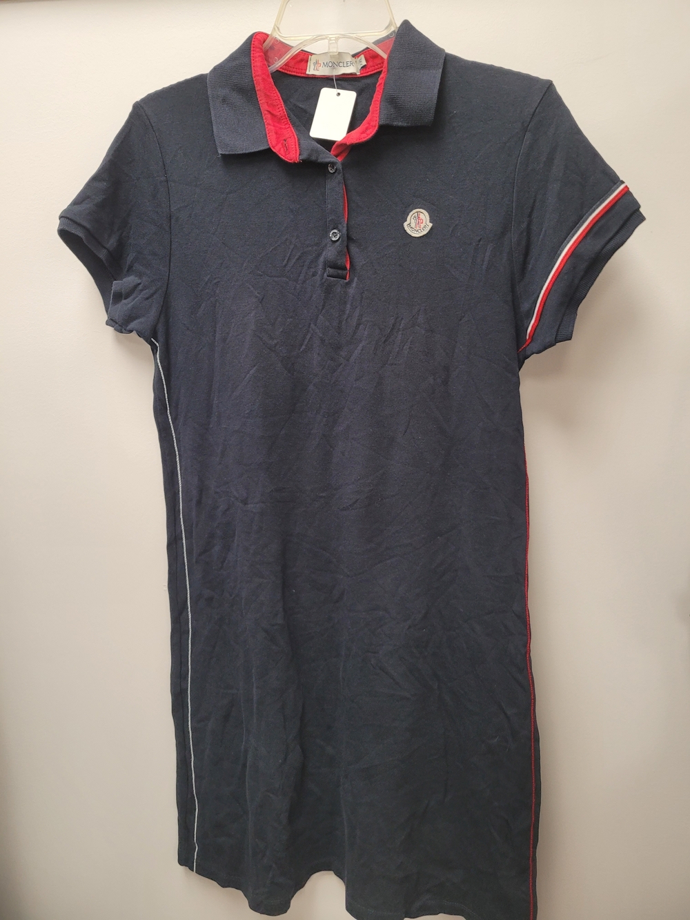 Moncler Navy Polo Shirt Dress with Red Trim